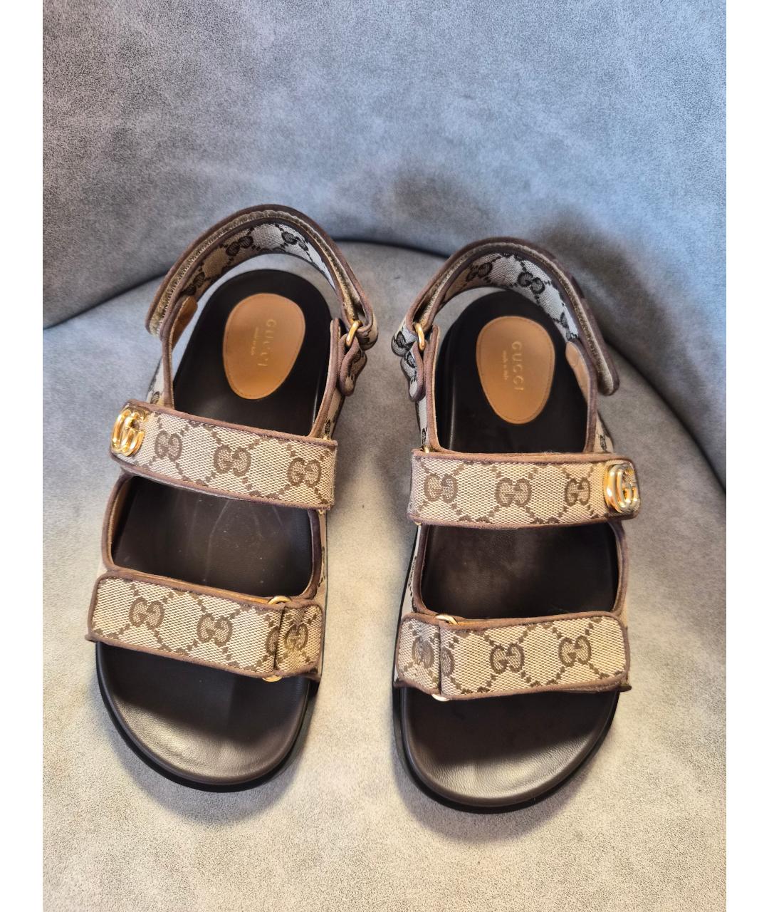 GUCCI Бежевые текстильные сандалии, фото 2