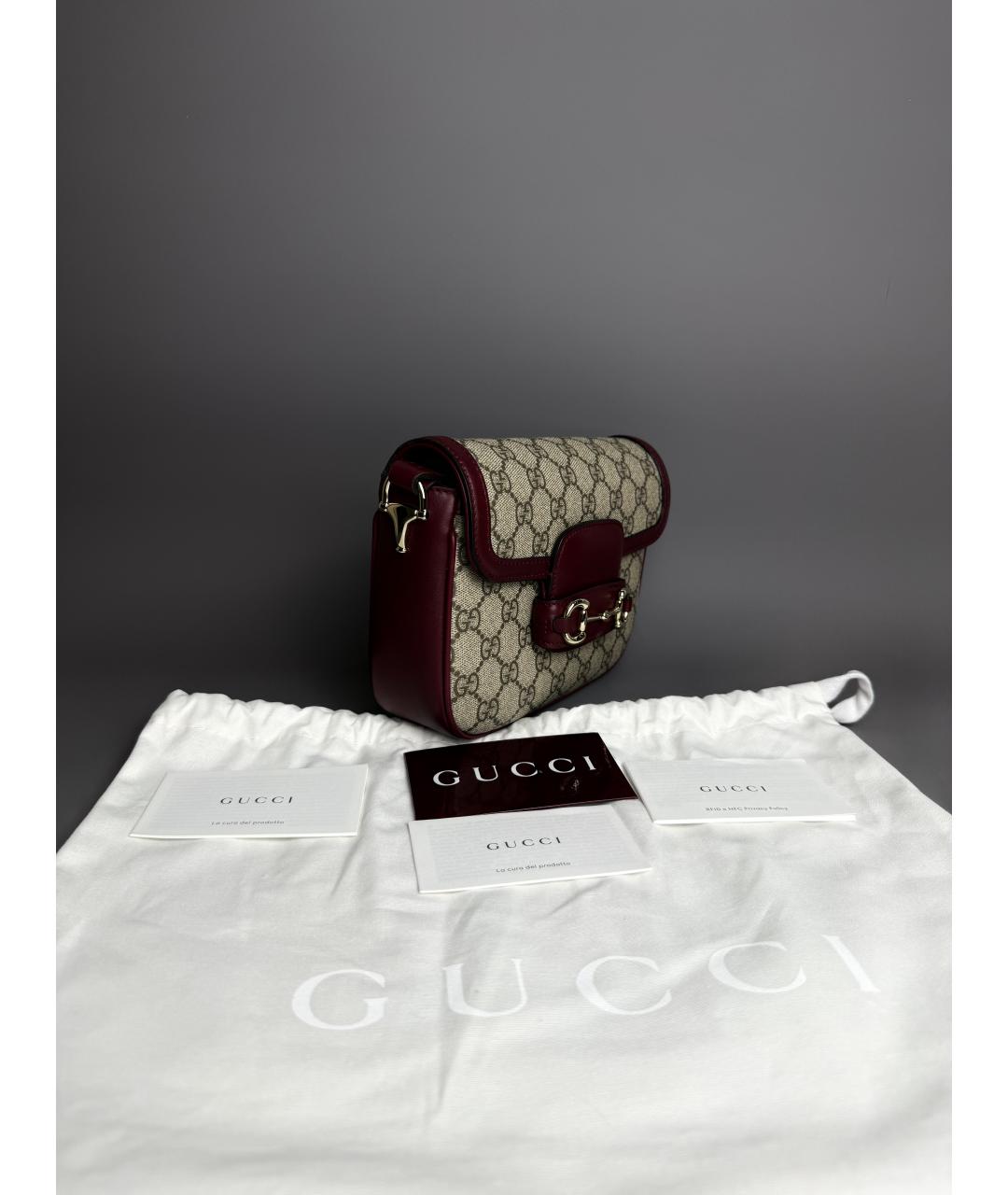 GUCCI Бордовая кожаная сумка через плечо, фото 2