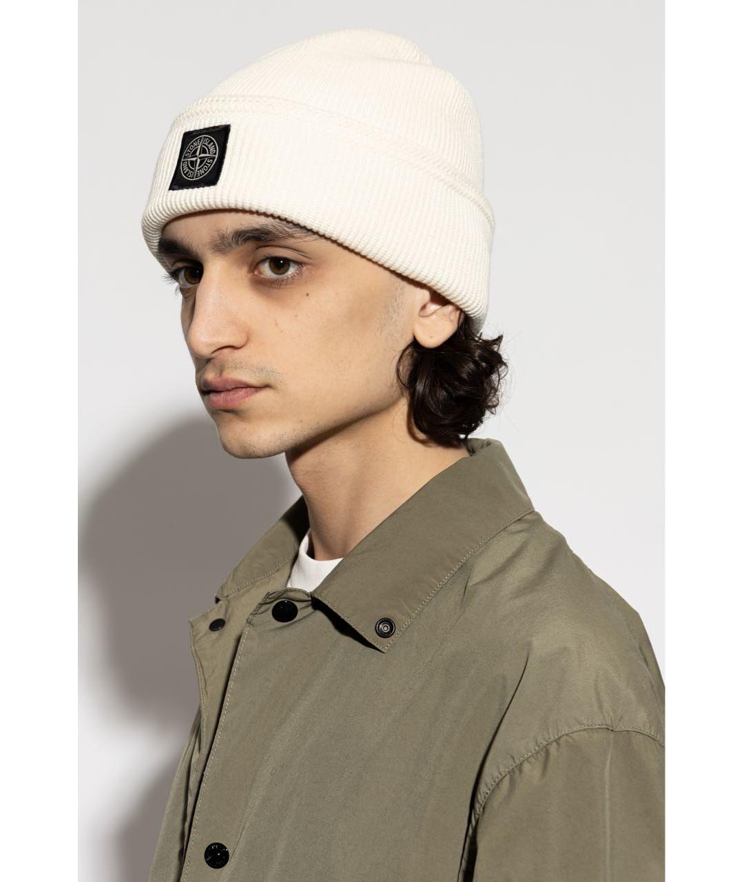 STONE ISLAND Бежевая хлопковая шапка, фото 5