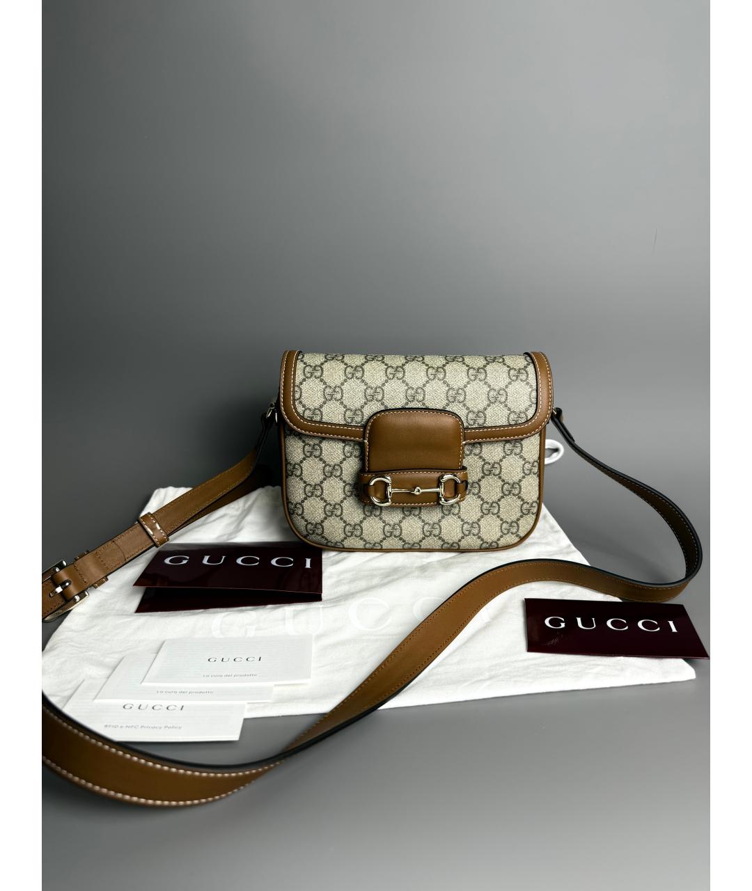 GUCCI Коричневая сумка через плечо из канвы, фото 5