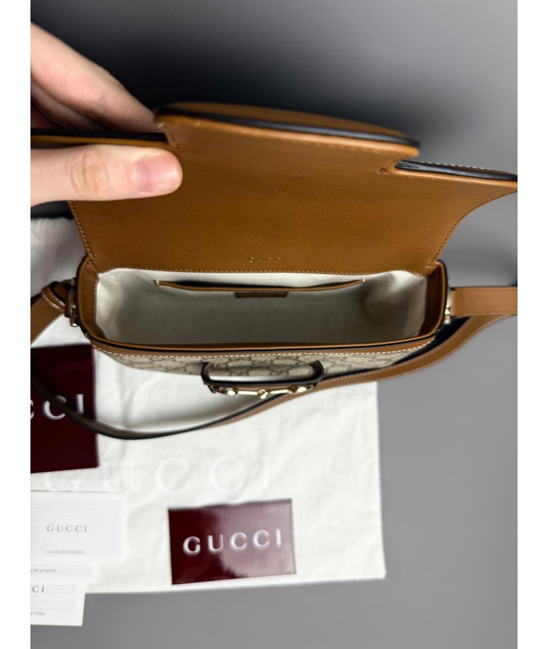 GUCCI Коричневая сумка через плечо из канвы, фото 4