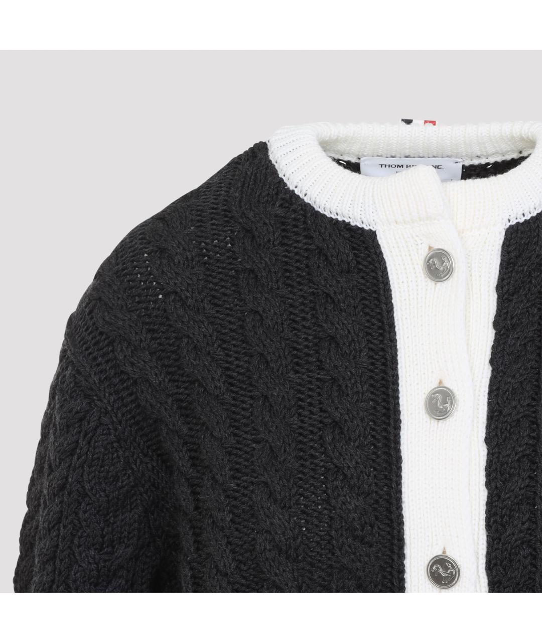THOM BROWNE Серый шерстяной кардиган, фото 5