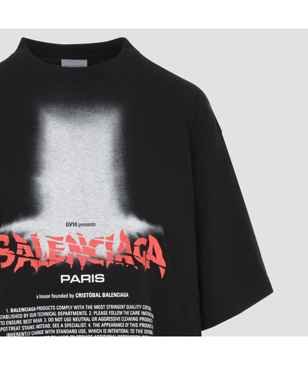 BALENCIAGA Черная хлопковая футболка, фото 4