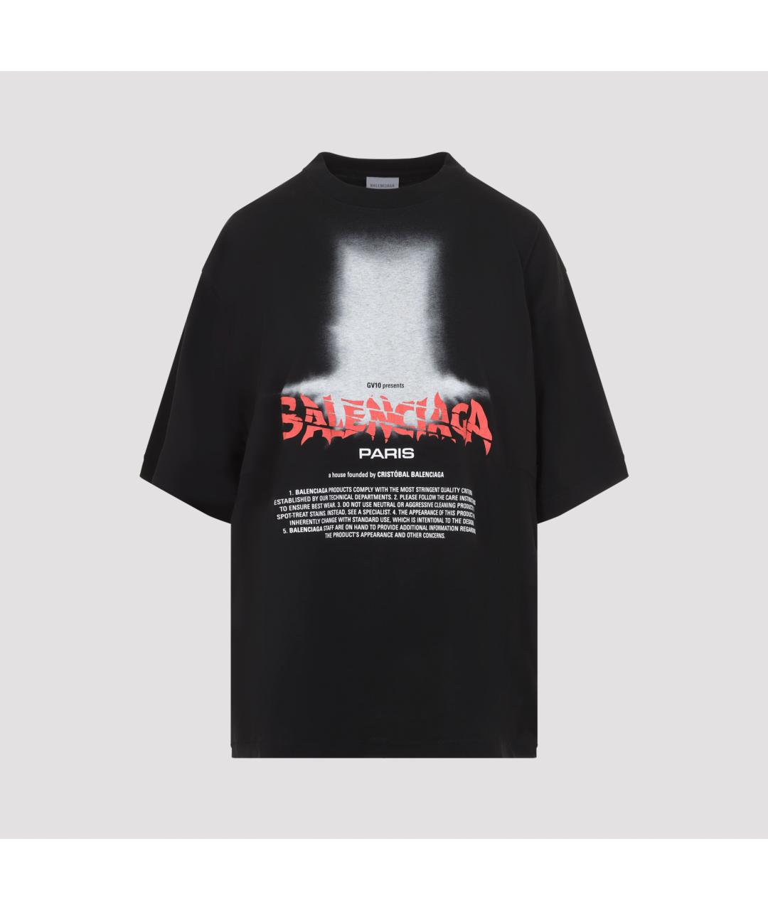 BALENCIAGA Черная хлопковая футболка, фото 2