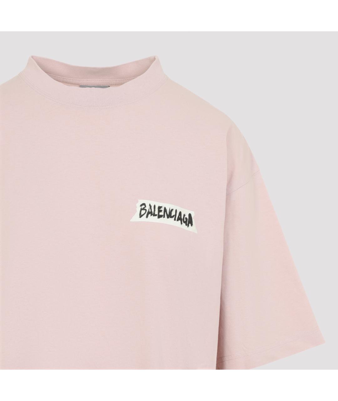 BALENCIAGA Розовая хлопковая футболка, фото 4