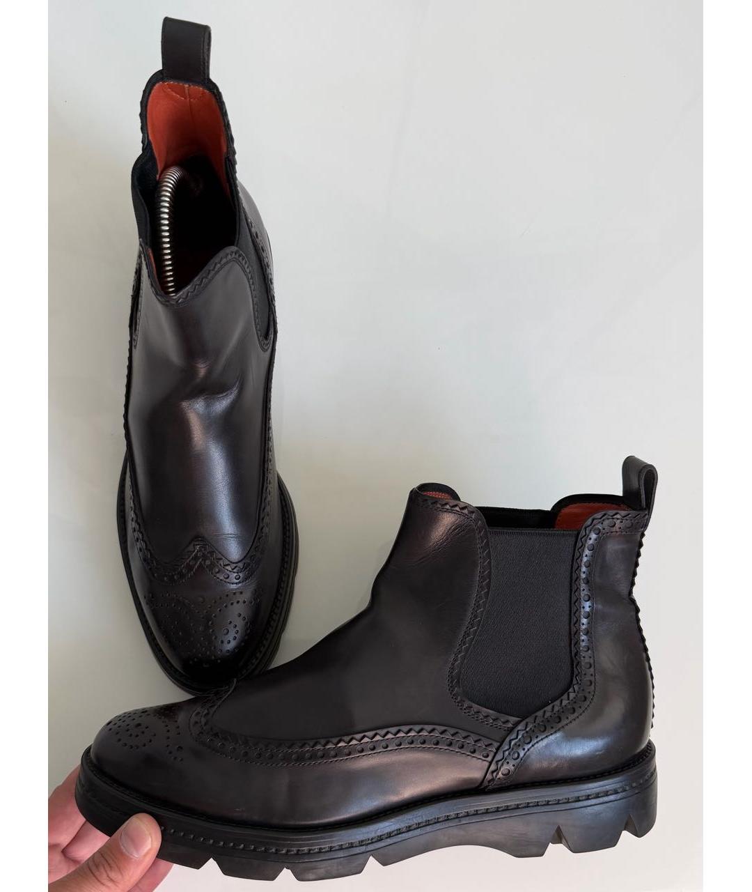 SANTONI Черные кожаные брогги и оксфорды, фото 9