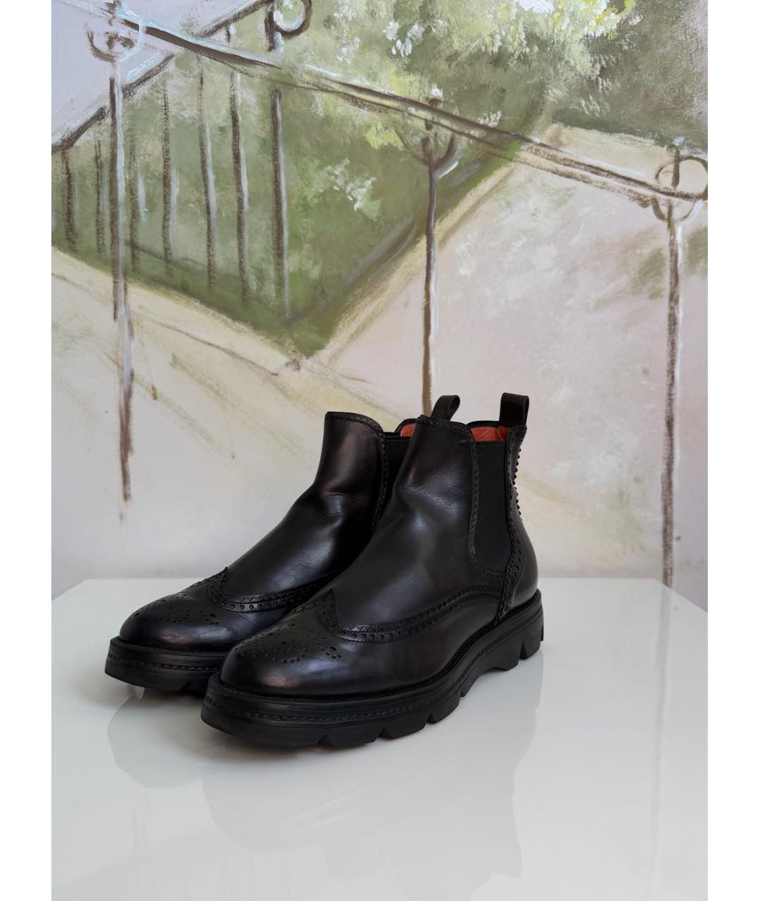 SANTONI Черные кожаные брогги и оксфорды, фото 2