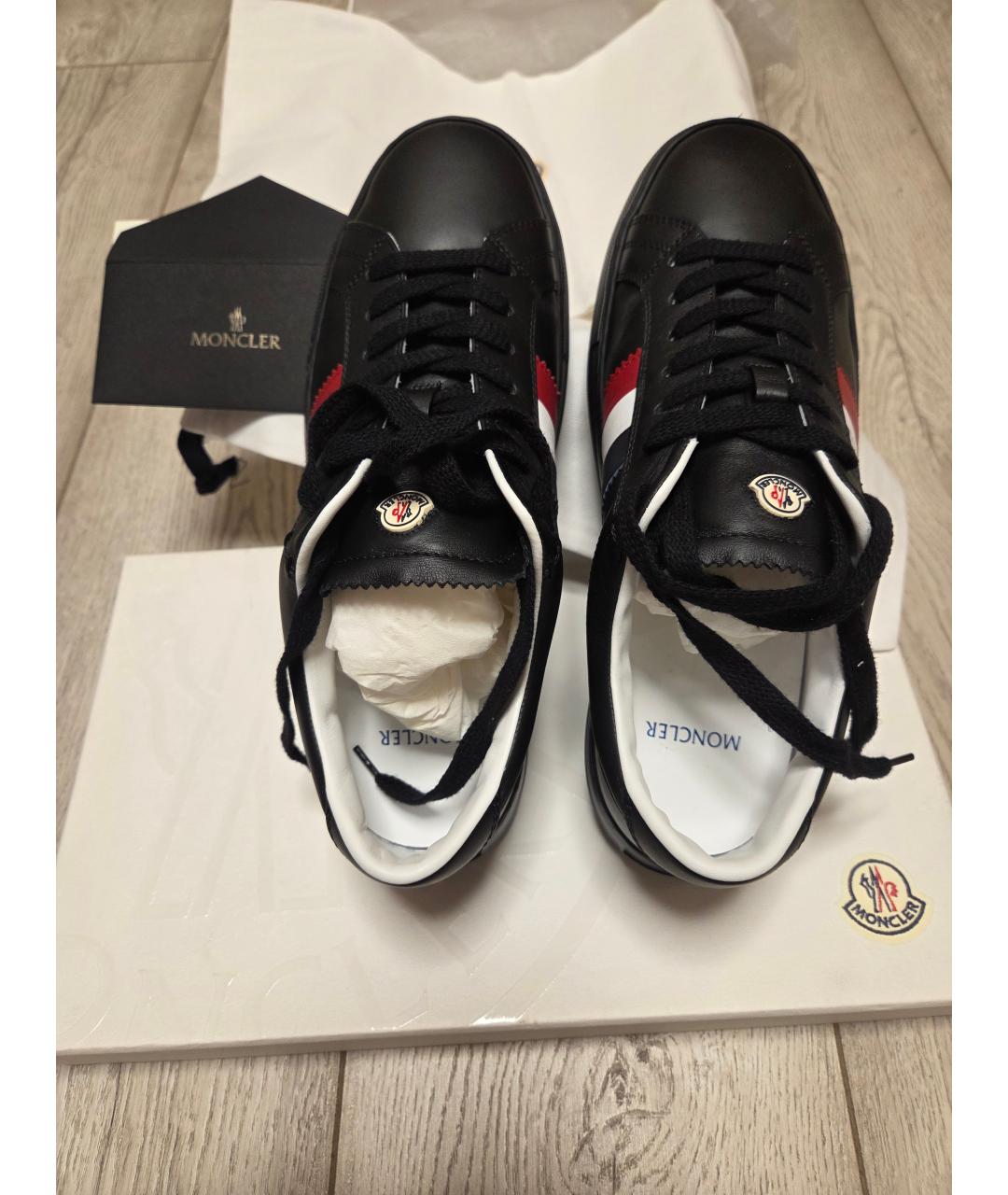 MONCLER Черные кожаные низкие кроссовки / кеды, фото 6