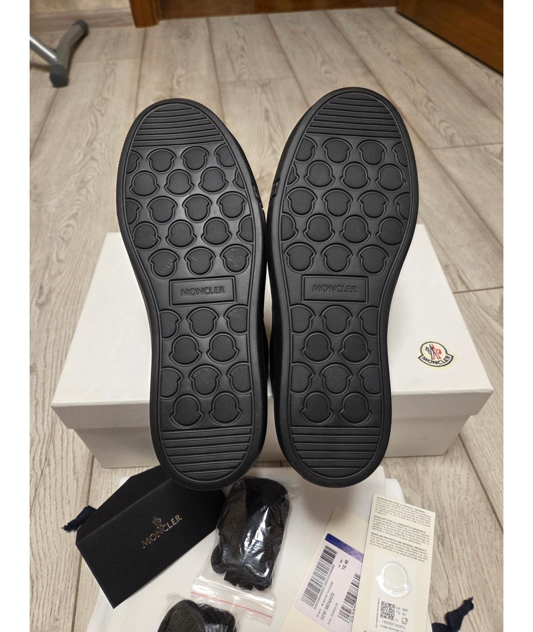 MONCLER Черные кожаные низкие кроссовки / кеды, фото 5