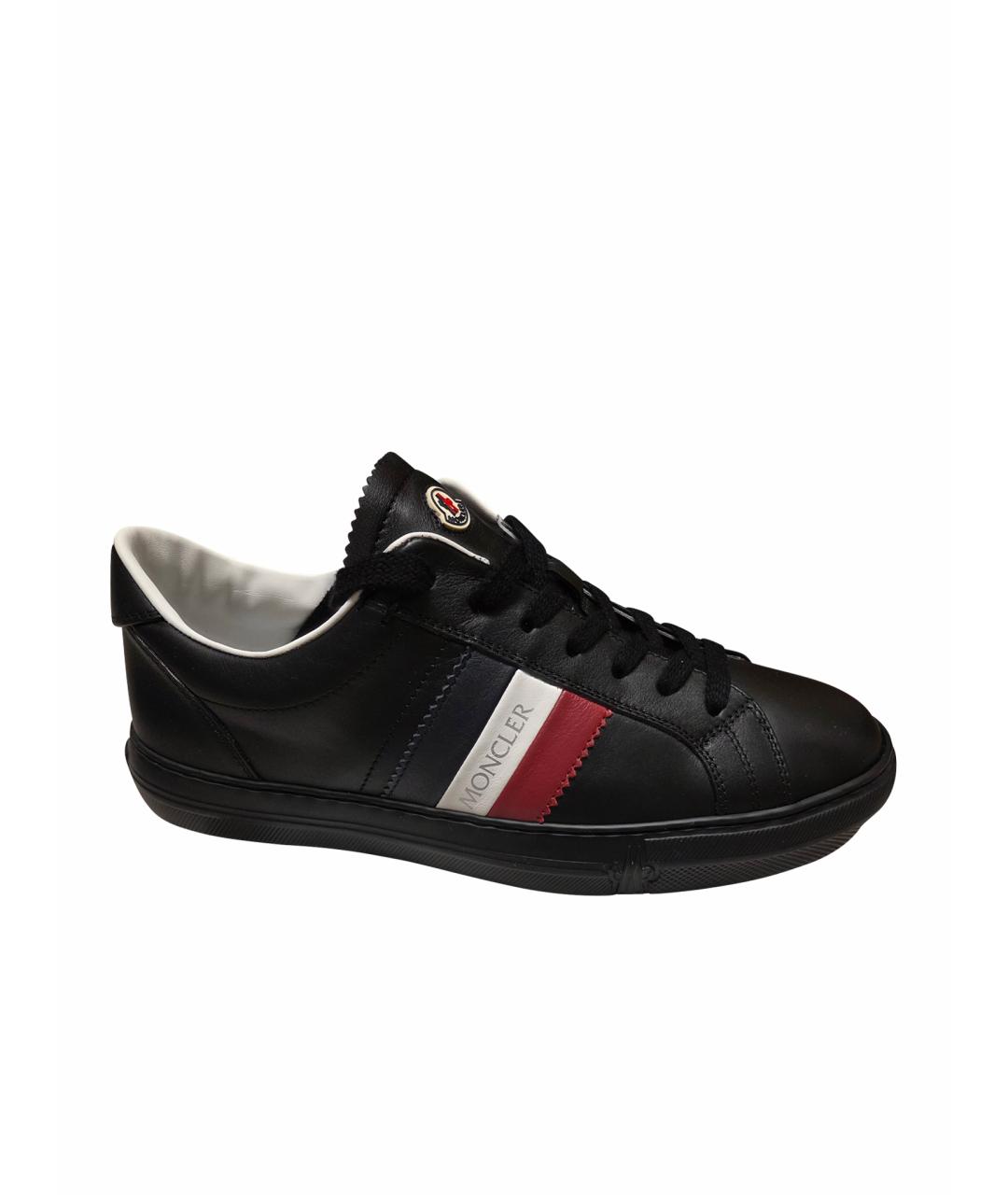 MONCLER Черные кожаные низкие кроссовки / кеды, фото 1