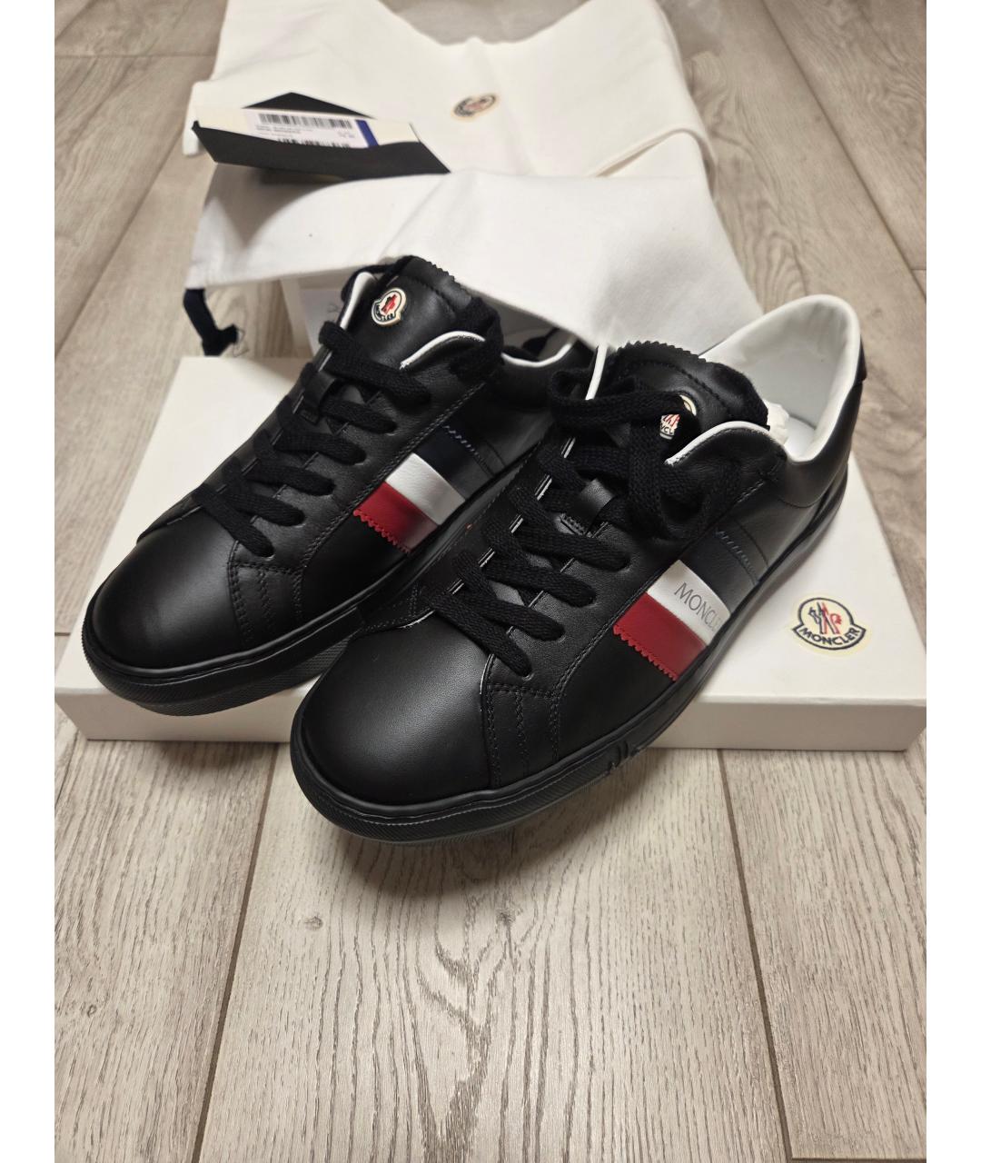 MONCLER Черные кожаные низкие кроссовки / кеды, фото 7