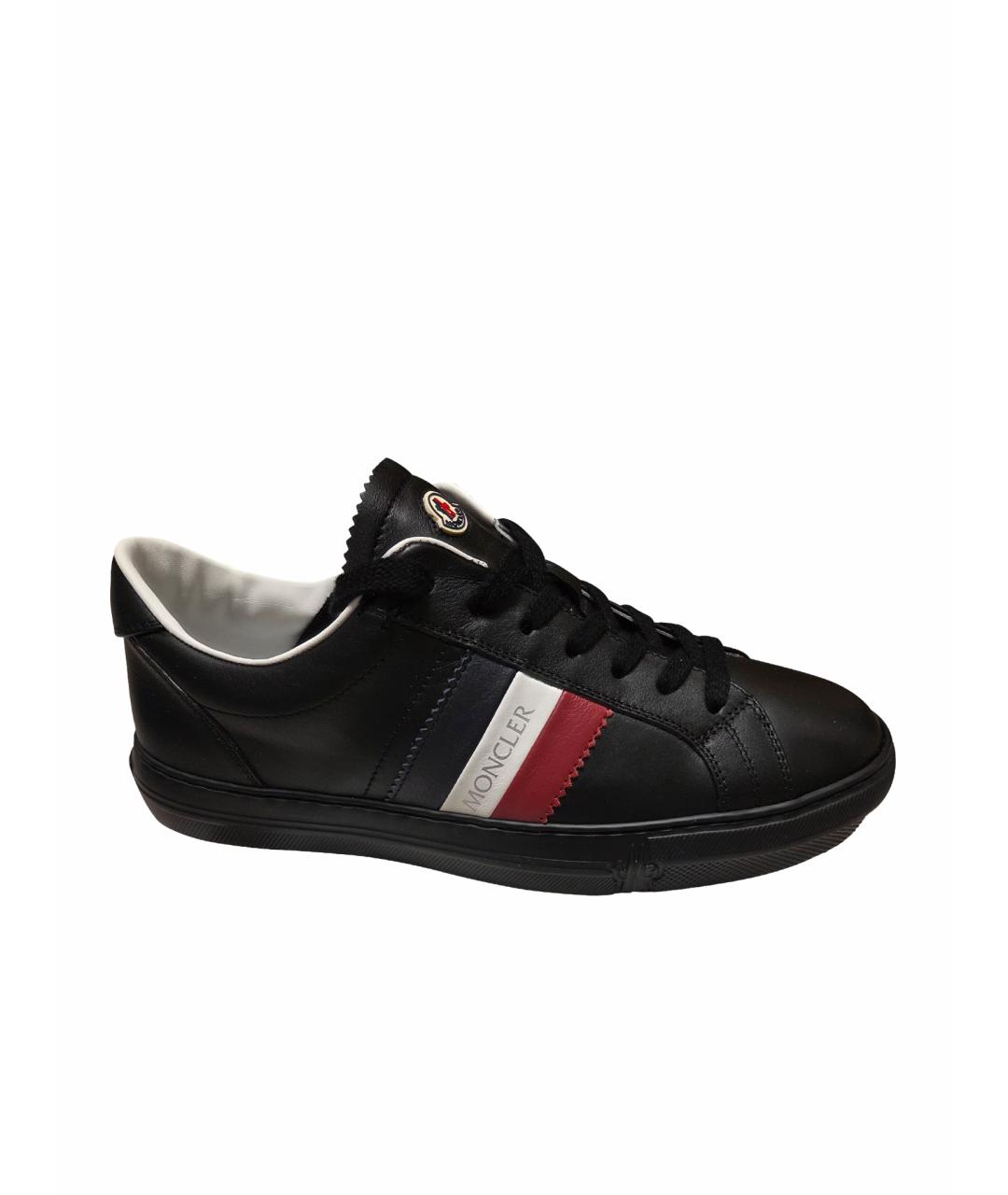 MONCLER Черные кожаные низкие кроссовки / кеды, фото 10
