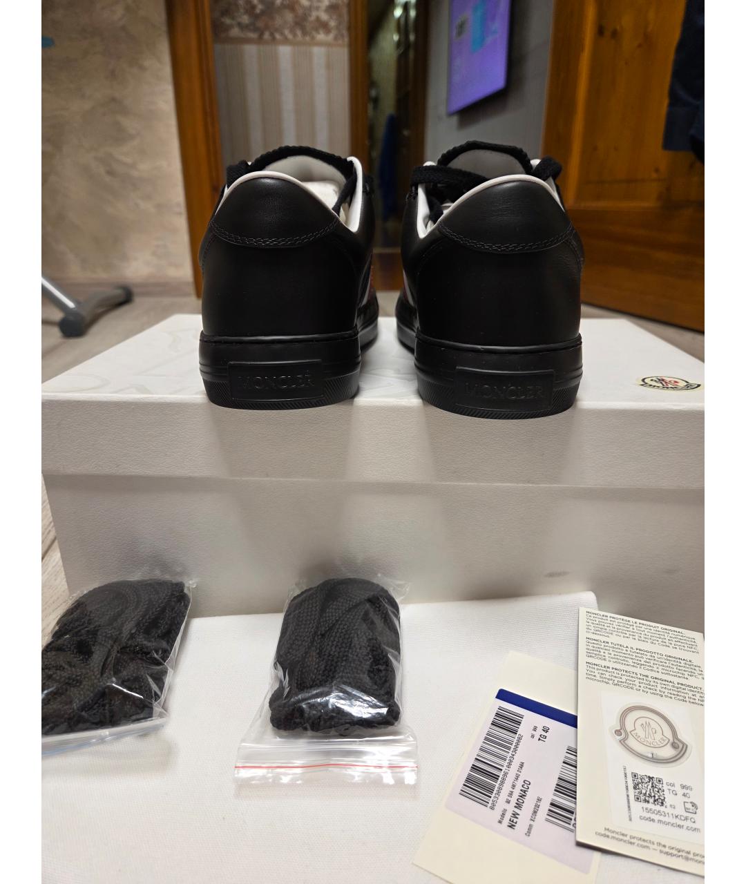 MONCLER Черные кожаные низкие кроссовки / кеды, фото 4
