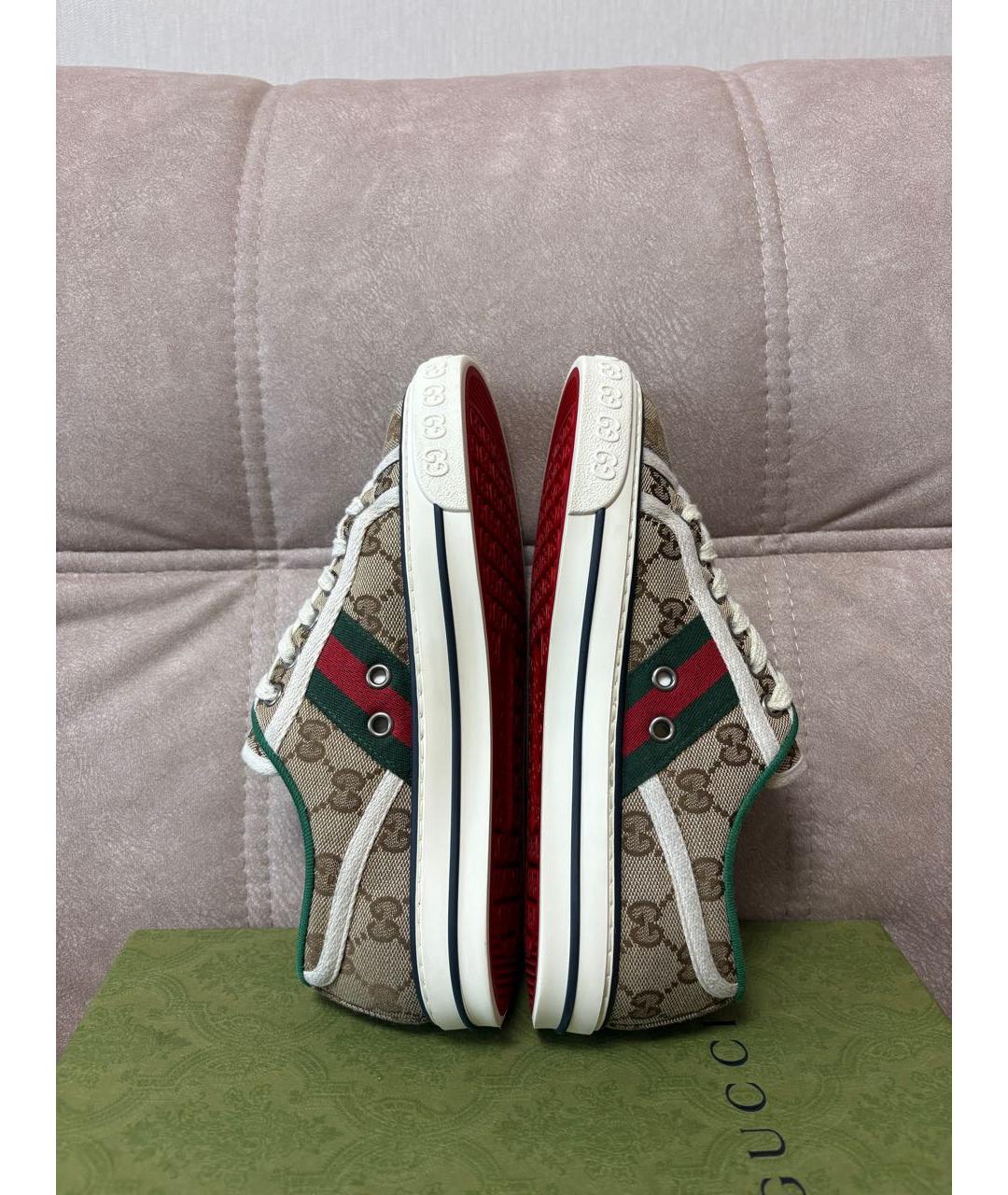 GUCCI Коричневые текстильные кеды, фото 6