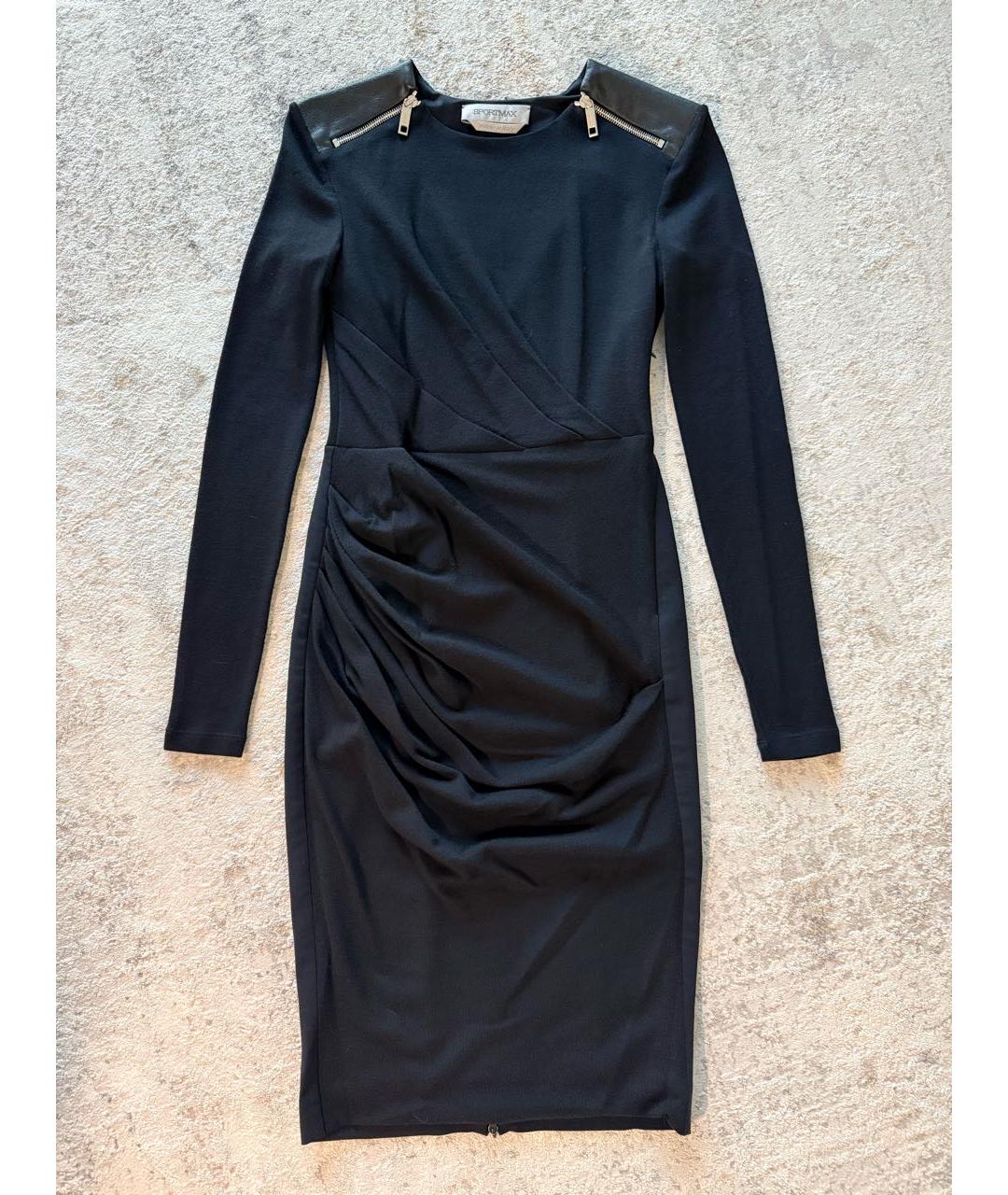 SPORTMAX Черное шерстяное повседневное платье, фото 5