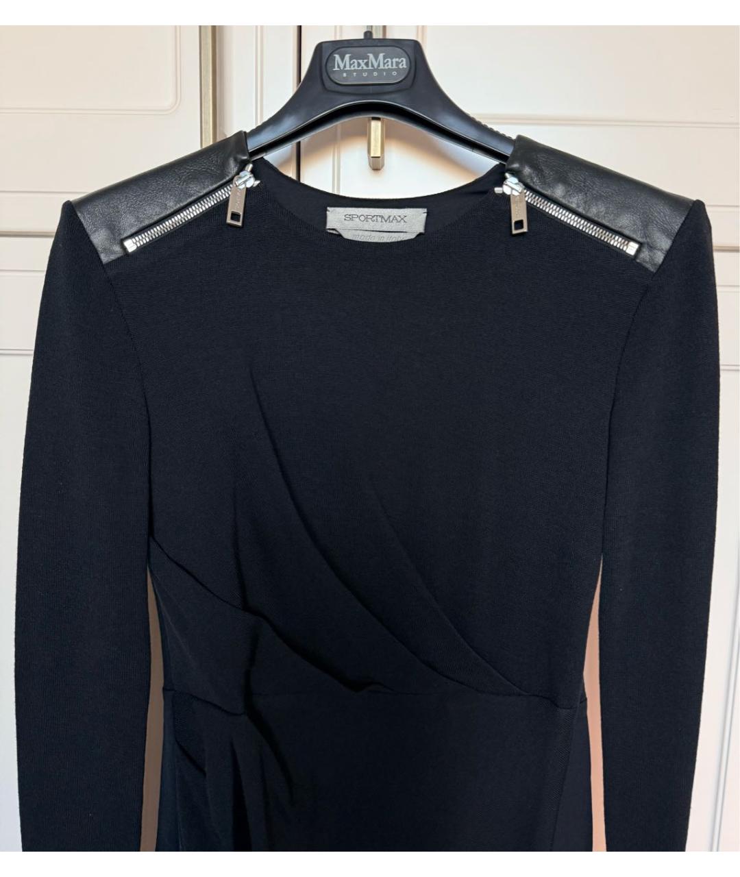 SPORTMAX Черное шерстяное повседневное платье, фото 3