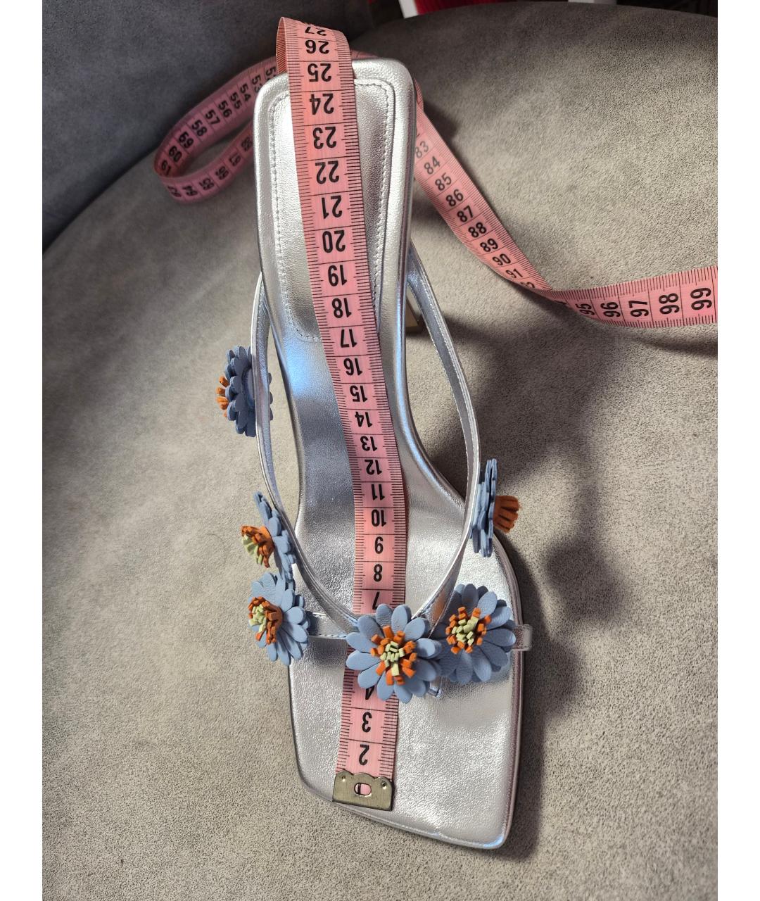 BOTTEGA VENETA Серебряные кожаные мюли, фото 6
