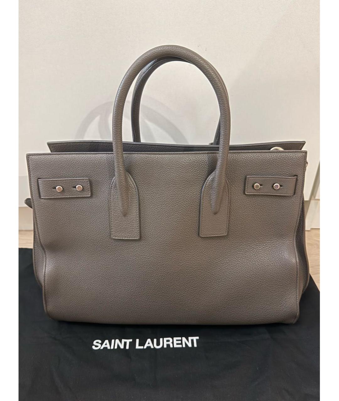 SAINT LAURENT Серая кожаная сумка тоут, фото 3