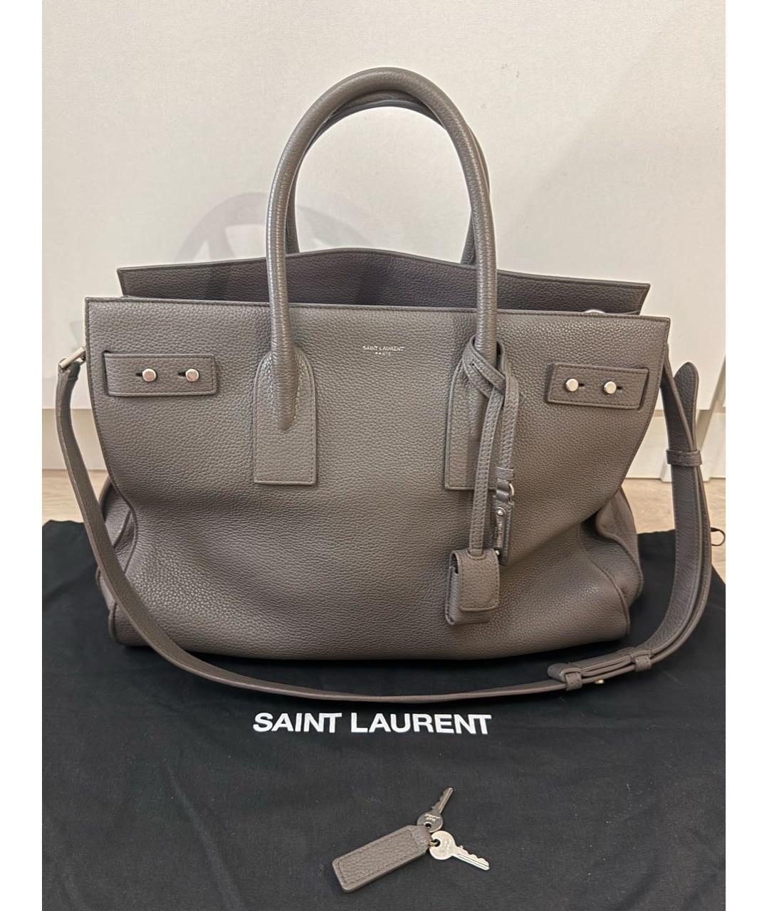 SAINT LAURENT Серая кожаная сумка тоут, фото 9