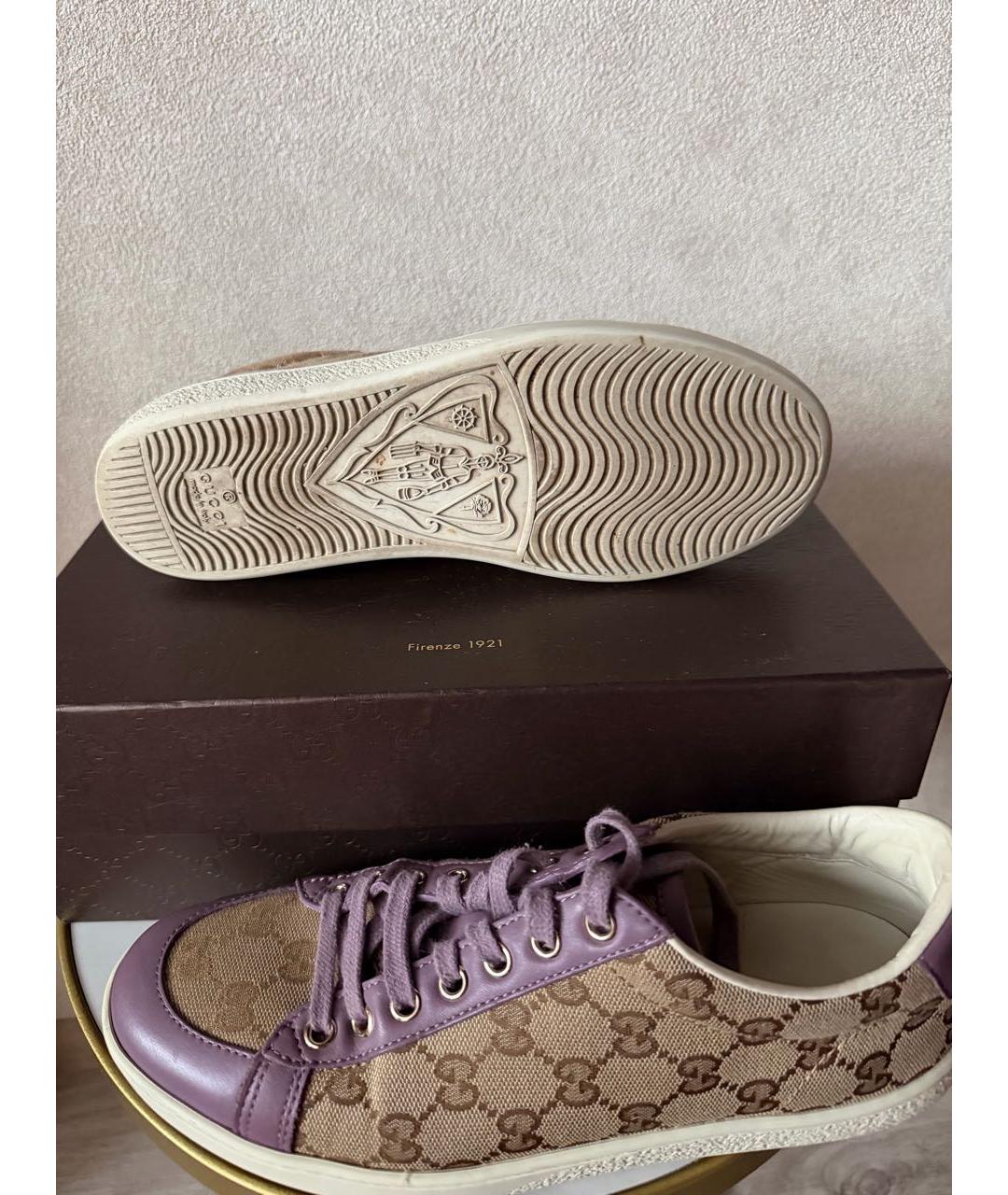 GUCCI Коричневые текстильные кеды, фото 3