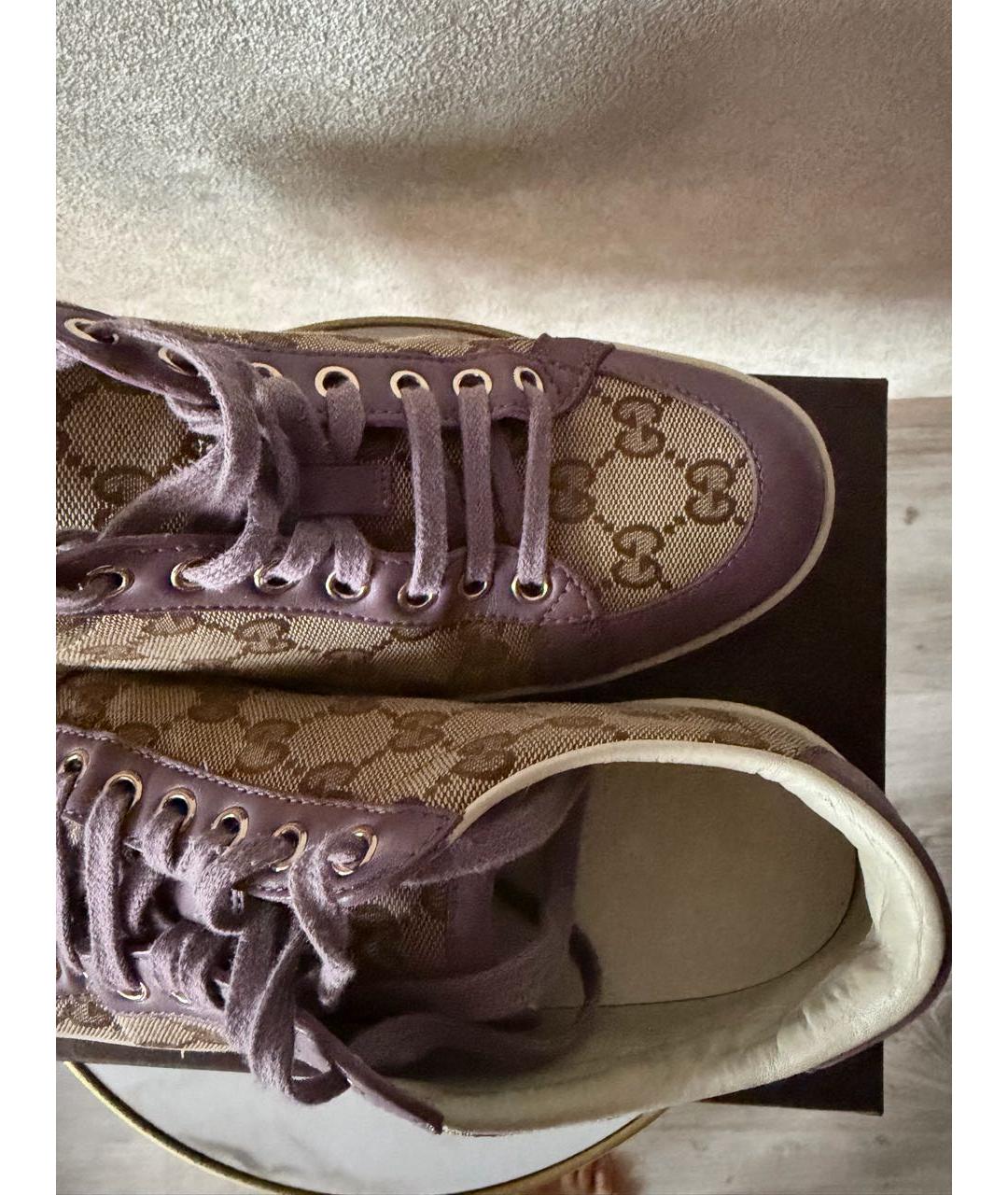 GUCCI Коричневые текстильные кеды, фото 2