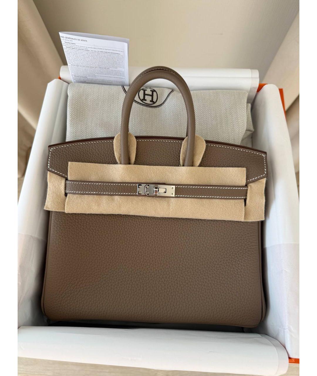 HERMES Коричневая кожаная сумка с короткими ручками, фото 5