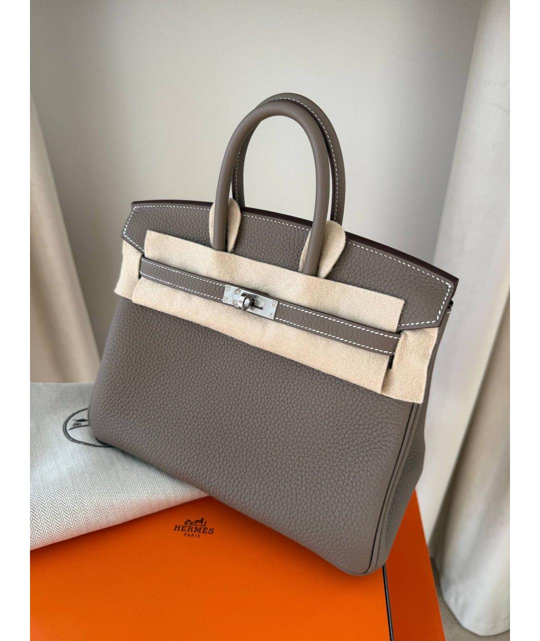 HERMES Коричневая кожаная сумка с короткими ручками, фото 2