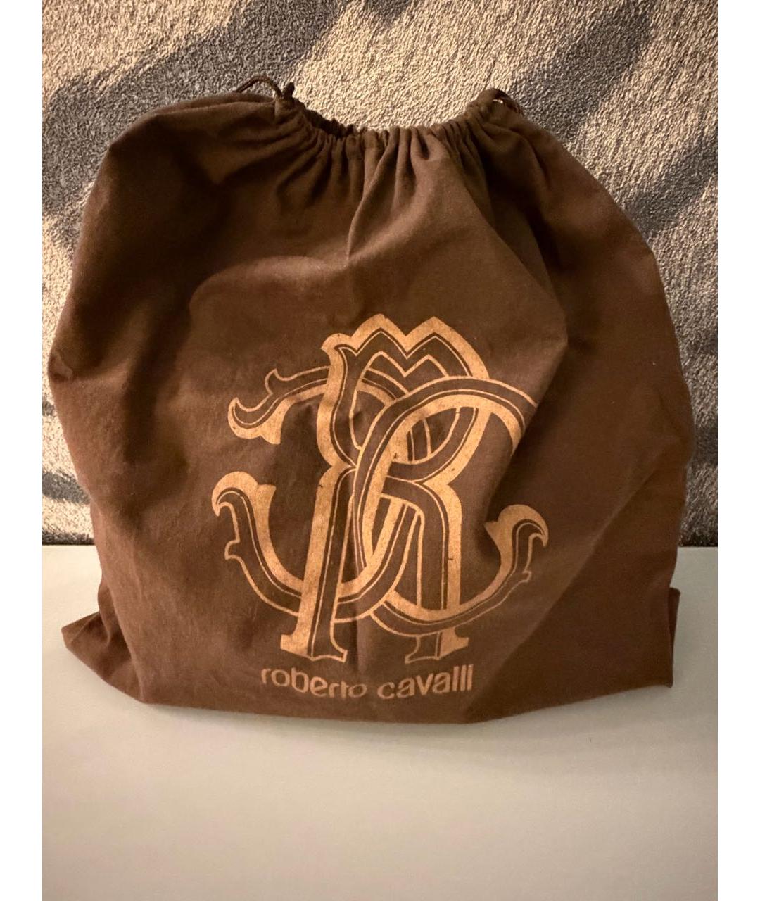 ROBERTO CAVALLI Черная кожаная сумка с короткими ручками, фото 4