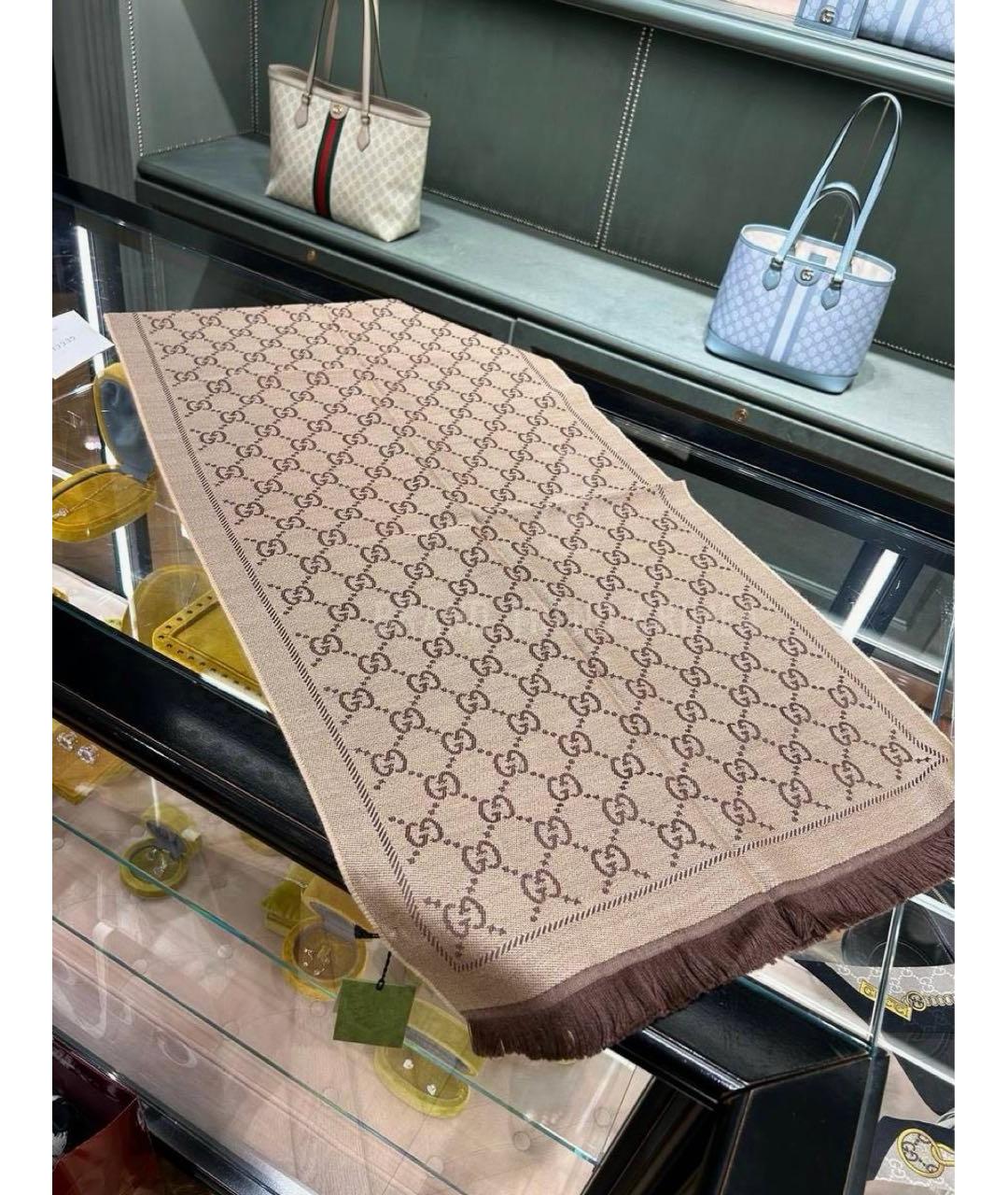 GUCCI Коричневый шерстяной шарф, фото 2