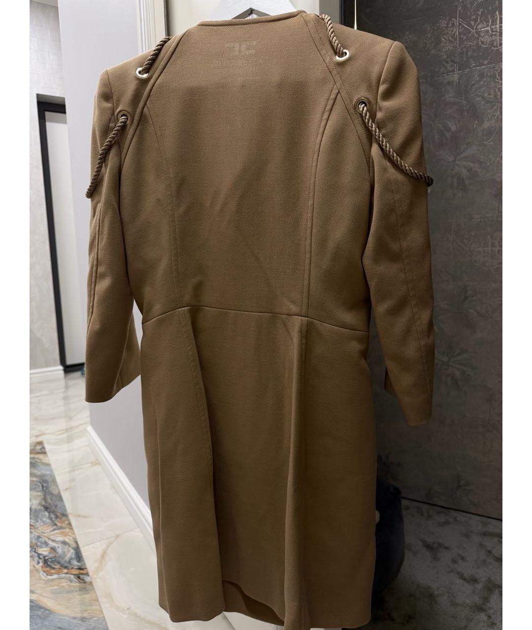 ELISABETTA FRANCHI Горчичное полиэстеровое пальто, фото 4