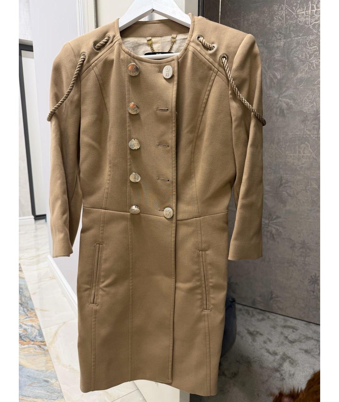 ELISABETTA FRANCHI Горчичное полиэстеровое пальто, фото 5