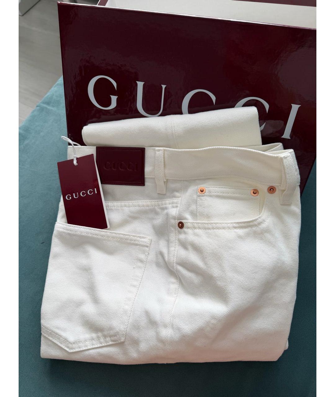 GUCCI Белые хлопковые джинсы клеш, фото 8