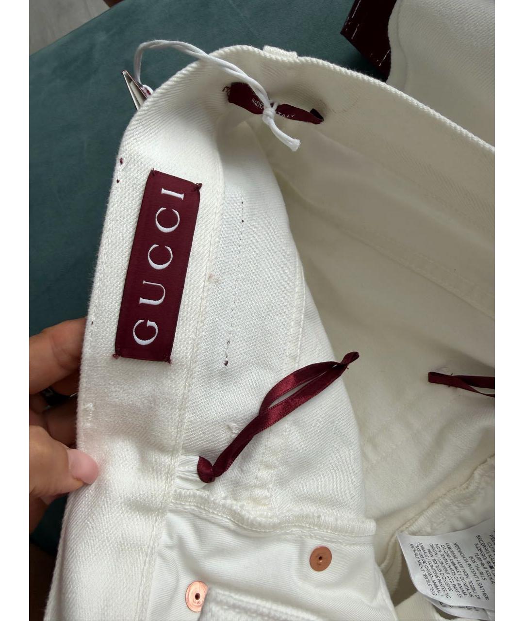 GUCCI Белые хлопковые джинсы клеш, фото 7
