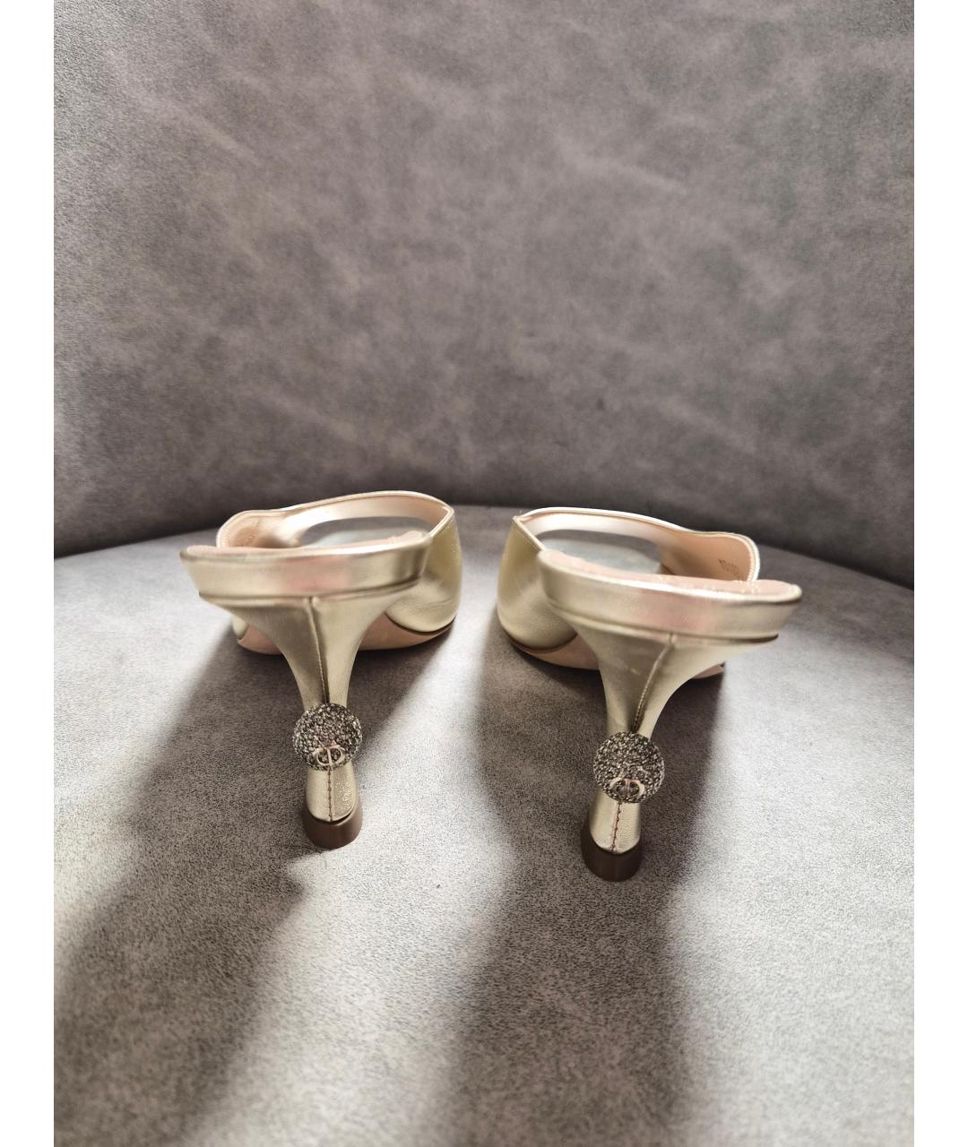 CHRISTIAN DIOR Золотые кожаные мюли, фото 4