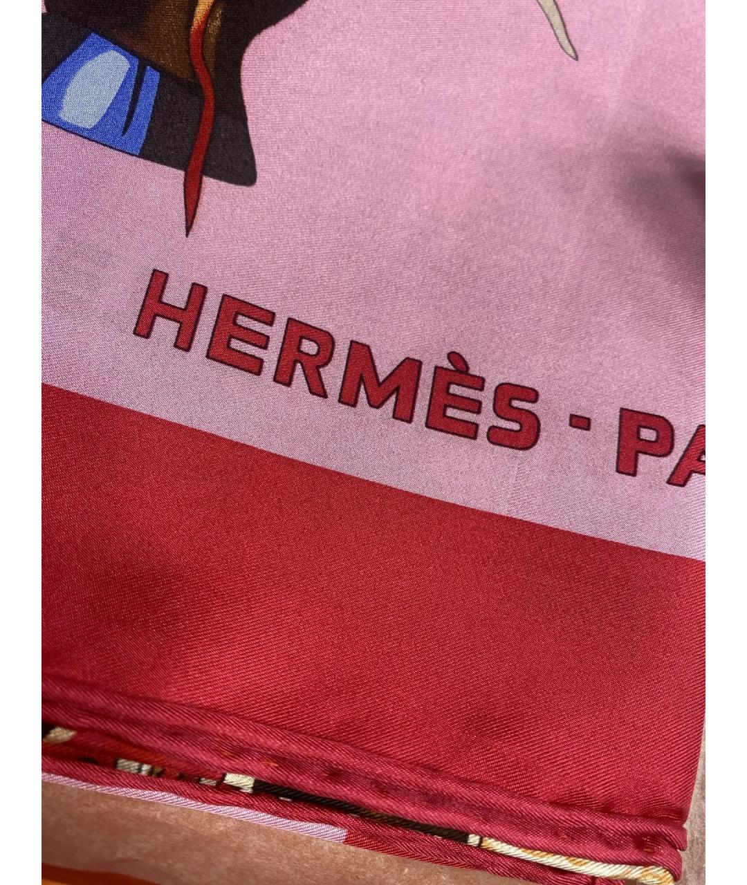 HERMES Розовый шелковый платок, фото 4