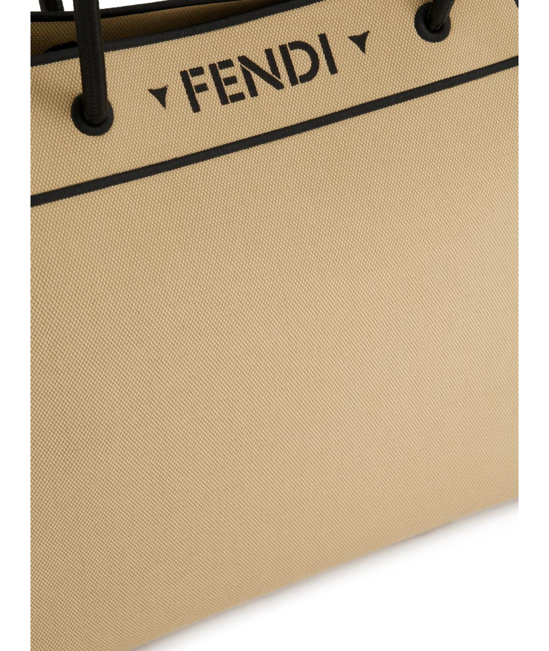 FENDI Бежевая сумка тоут из канвы, фото 4