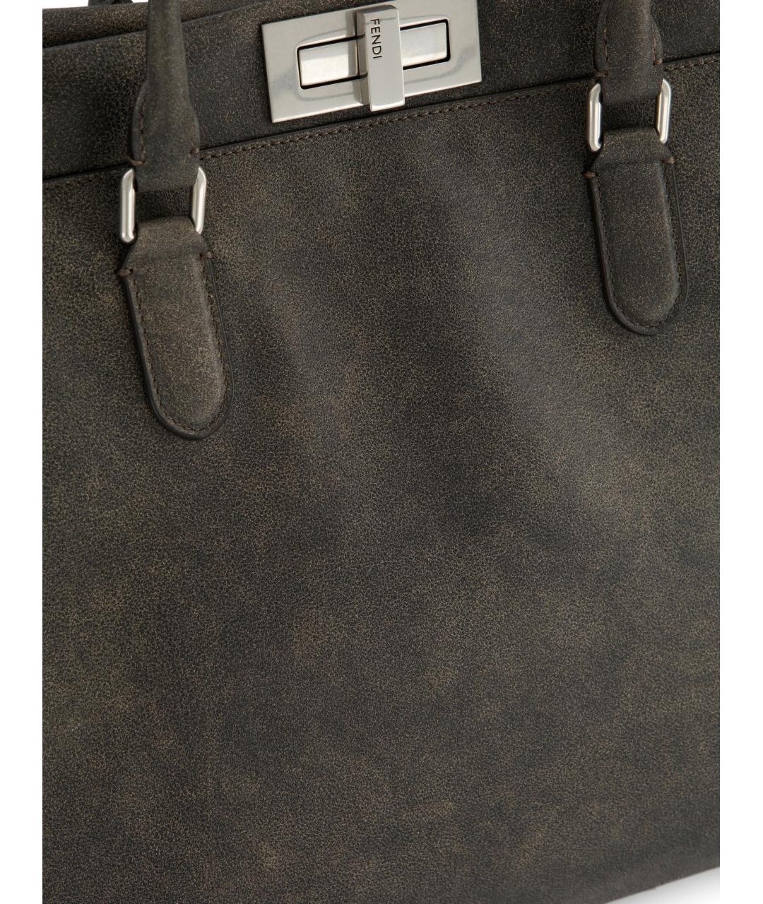 FENDI Черная кожаная сумка тоут, фото 4