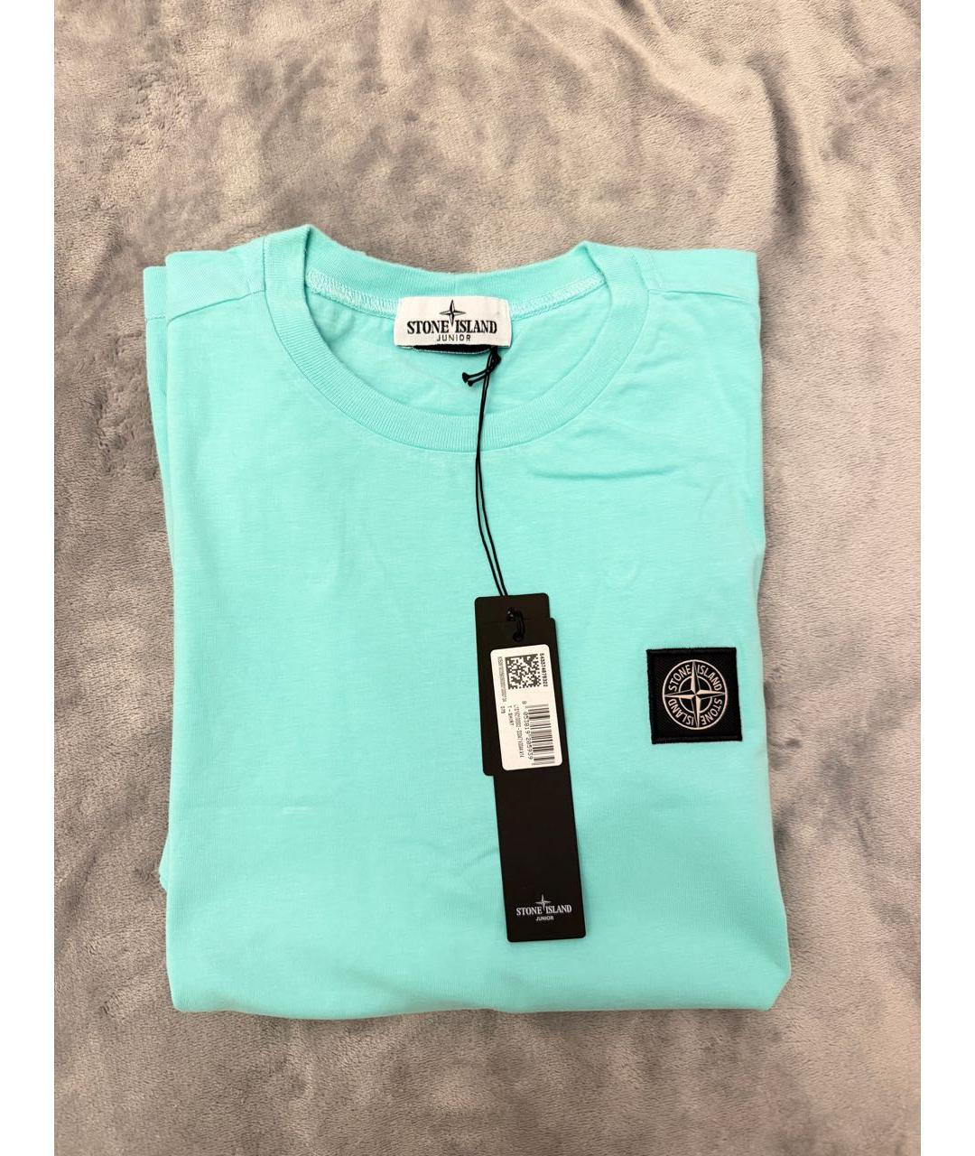 STONE ISLAND JUNIOR Бирюзовая хлопковая детская футболка, фото 6