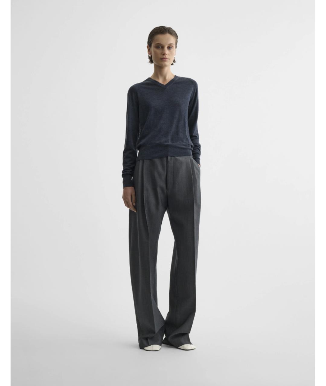 PHOEBE PHILO Серые шерстяные прямые брюки, фото 3