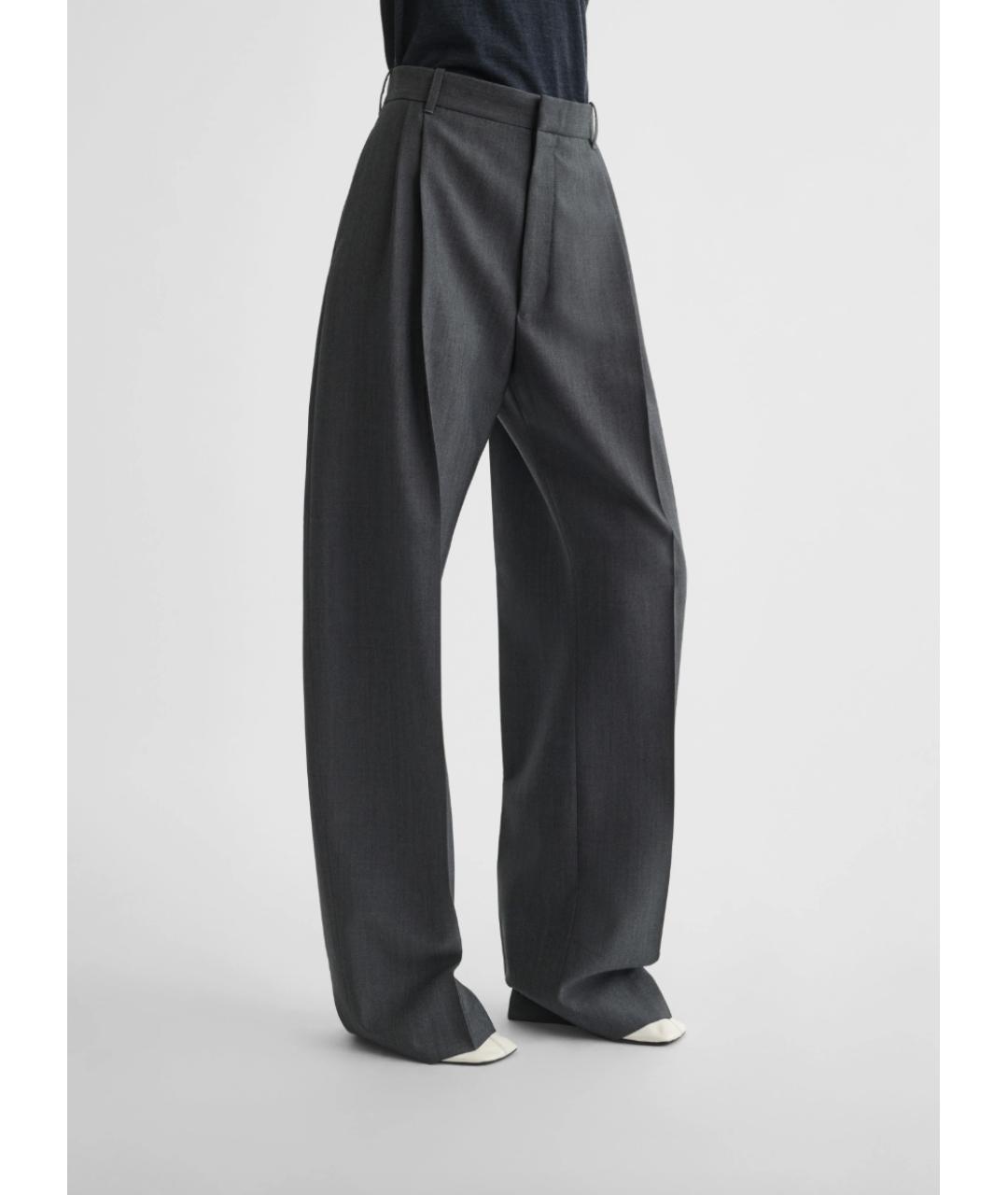 PHOEBE PHILO Серые шерстяные прямые брюки, фото 4