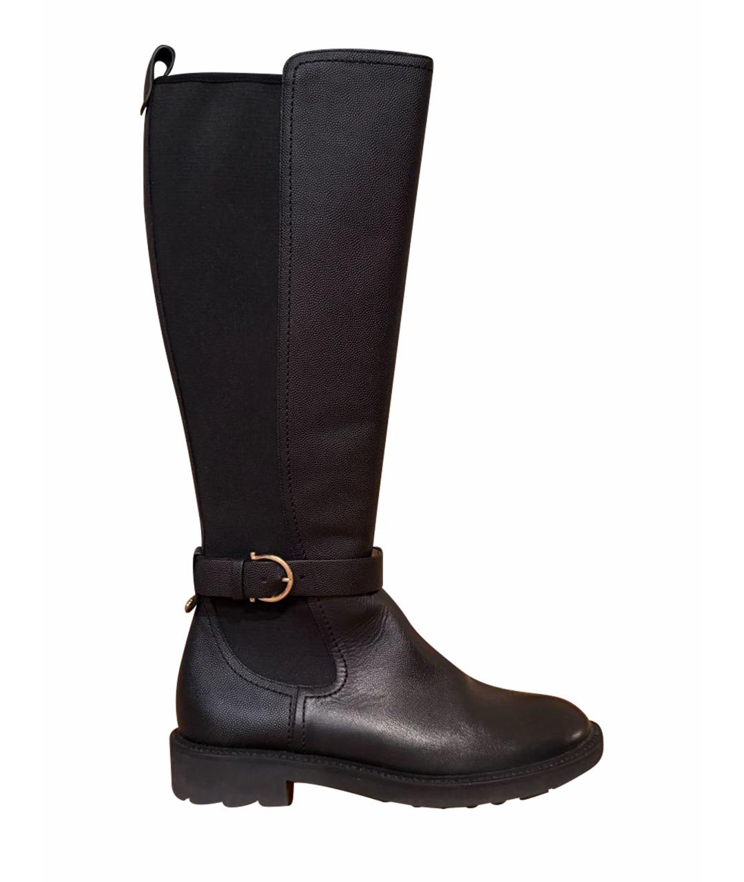 FERRAGAMO Черные кожаные сапоги, фото 1