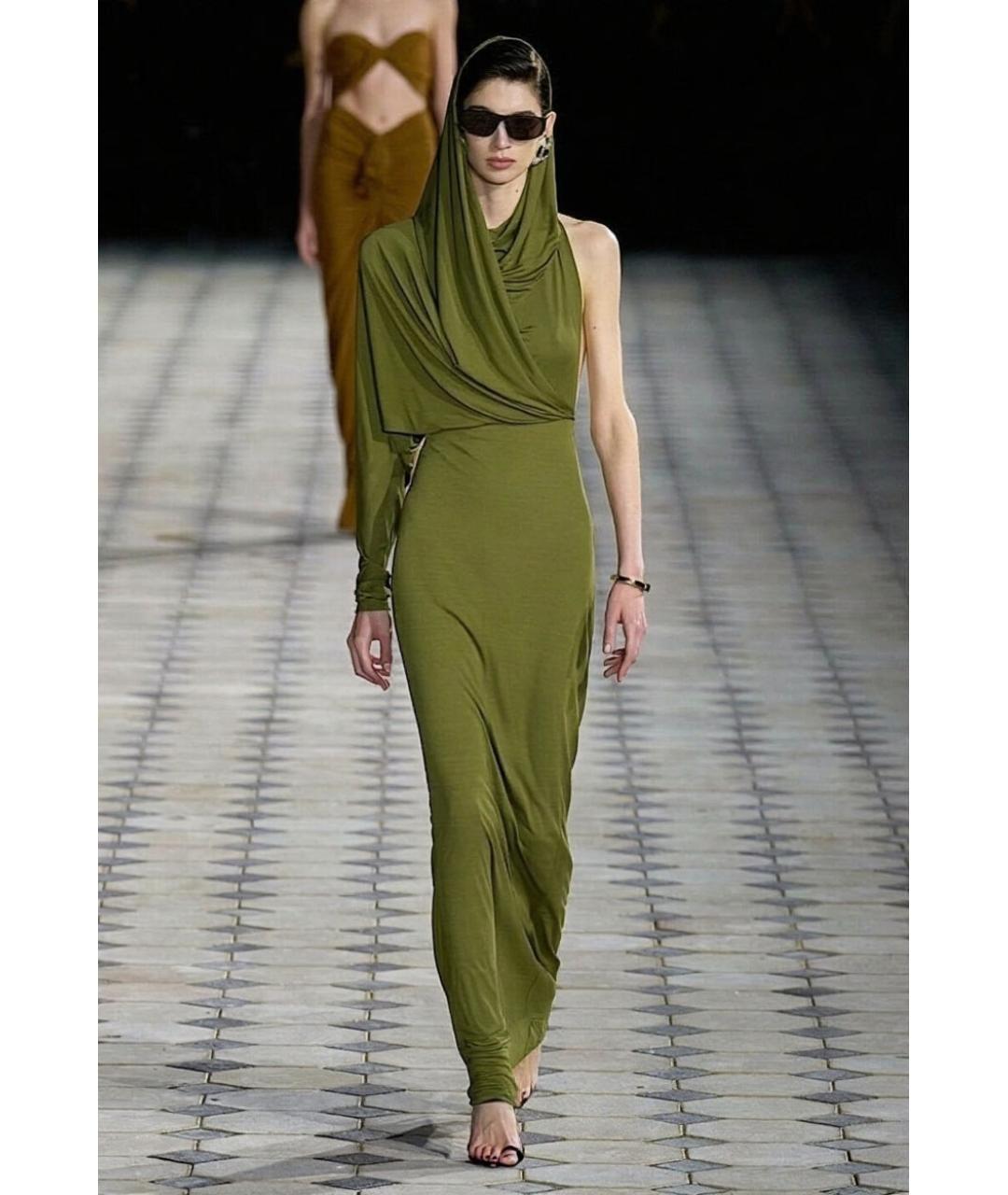 SAINT LAURENT Хаки вискозное коктейльное платье, фото 4