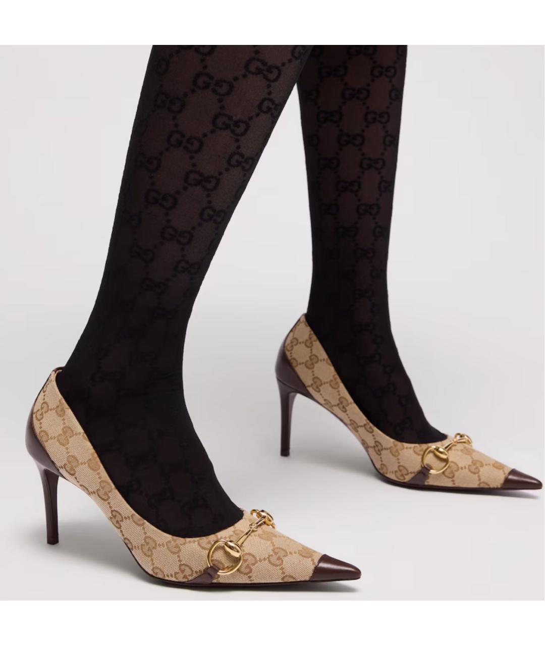 GUCCI Коричневые текстильные туфли, фото 2