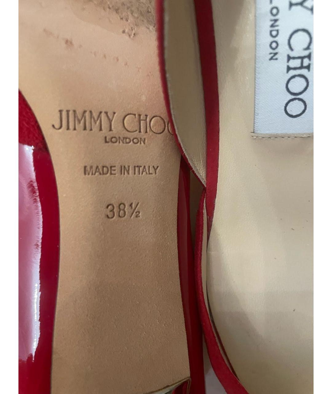 JIMMY CHOO Красные замшевые лодочки на низком каблуке, фото 7