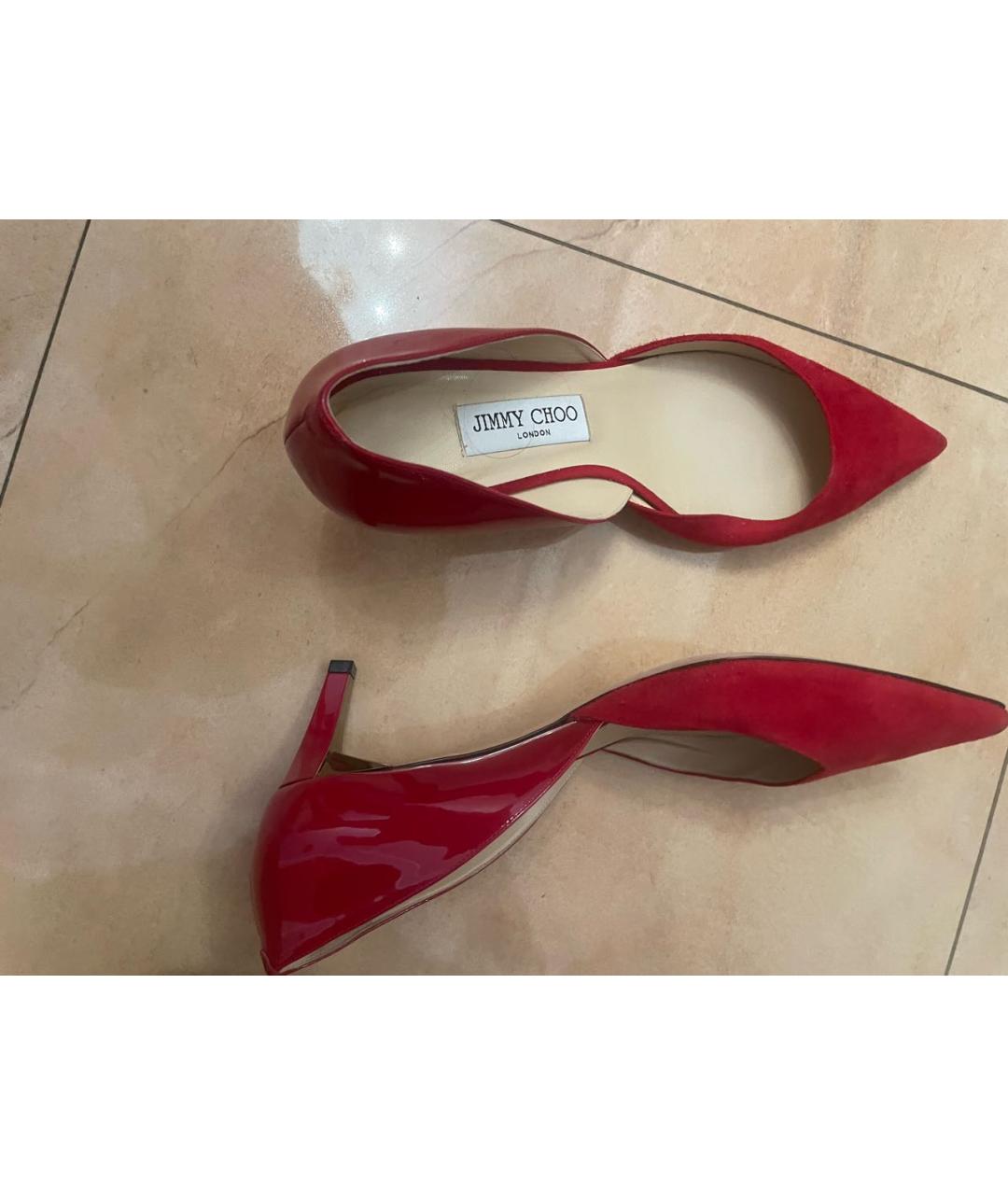 JIMMY CHOO Красные замшевые лодочки на низком каблуке, фото 8