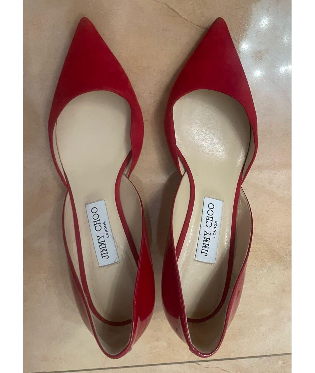 JIMMY CHOO Красные замшевые лодочки на низком каблуке, фото 3