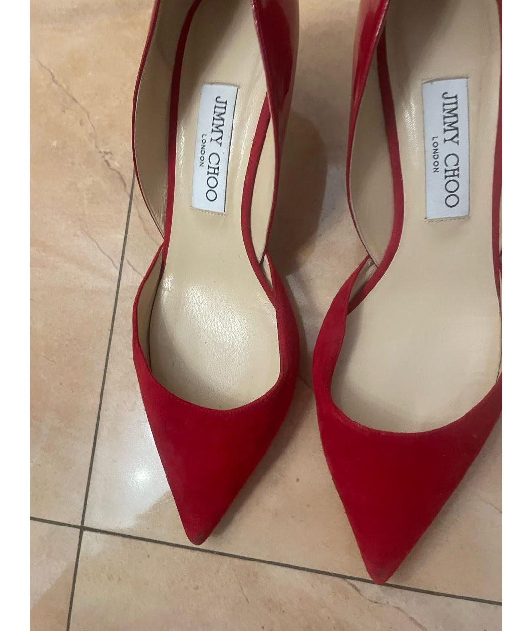 JIMMY CHOO Красные замшевые лодочки на низком каблуке, фото 2