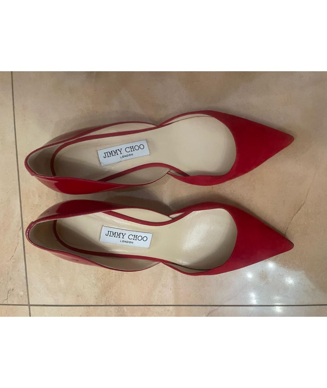 JIMMY CHOO Красные замшевые лодочки на низком каблуке, фото 4