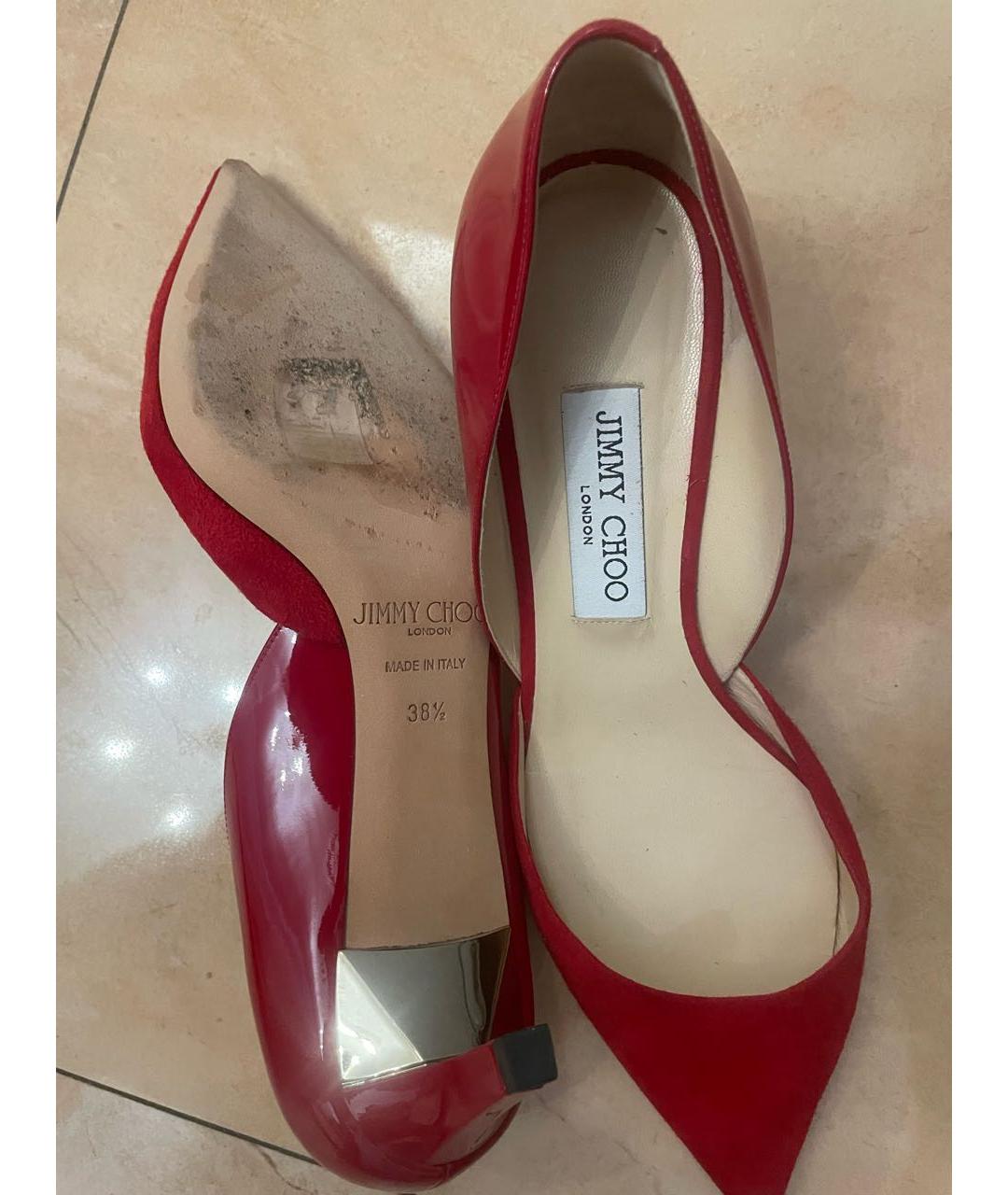 JIMMY CHOO Красные замшевые лодочки на низком каблуке, фото 5