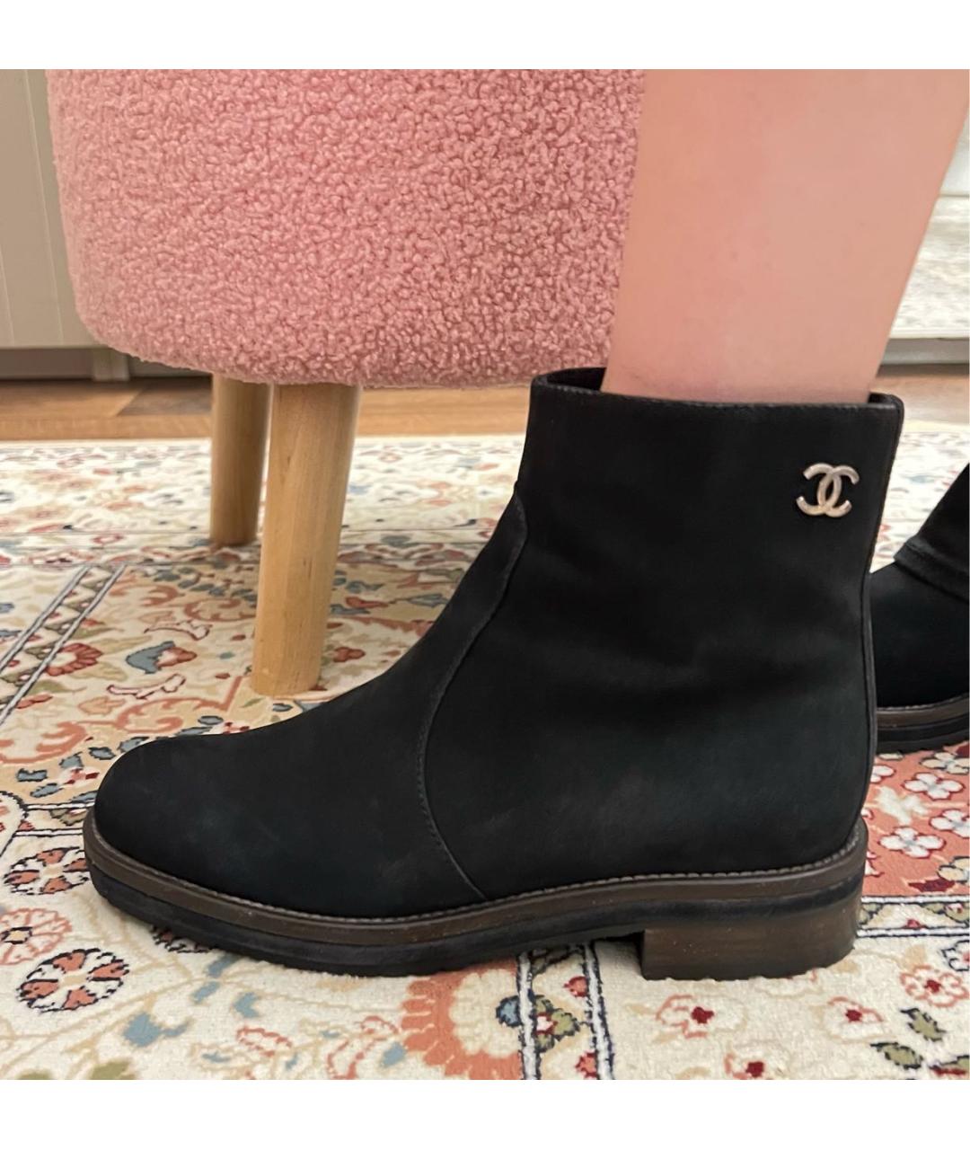 CHANEL Темно-синие нубуковые полусапоги, фото 8